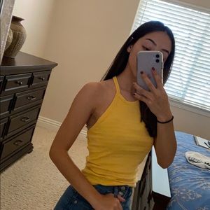 Striped Yellow Form-Fitting Halter Top
